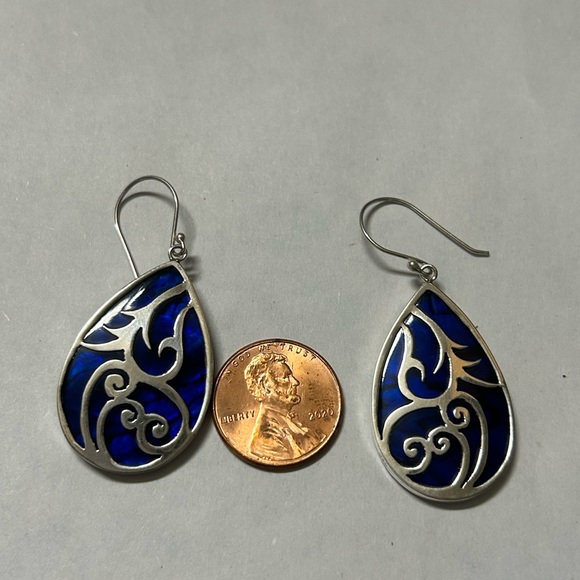 Navy Blue Rain Drop Style Earrings - Picture 3 of 4